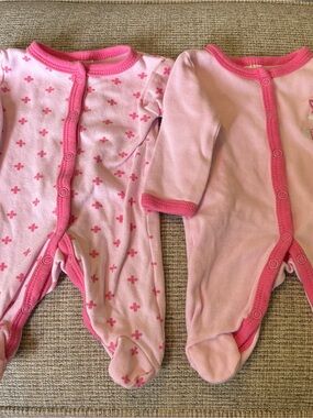 Luvable Friends Pink Snap-Front Footed One-Pieces - Set of 2